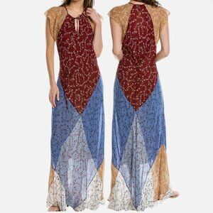 Rag and Bone Sam Patchwork Maxi Dress Red Blue White Floral Large